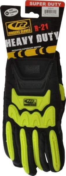 Ringers Gloves - Size XL (11) Synthetic Blend General Protection Work Gloves - For Mechanic's & Lifting, Uncoated, Hook & Loop Cuff, Full Fingered, Black, Paired - Eagle Tool & Supply