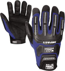 Ringers Gloves - Size M (9) Clarino/Spandex/Gel Padding Anti-Vibration/Impact Protection Work Gloves - For Mechanic's & Lifting, Uncoated, Elastic Band Cuff, Full Fingered, Blue, Paired - Eagle Tool & Supply