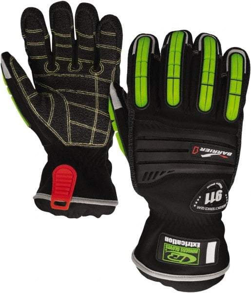 Ringers Gloves - Size S (8), Kevlar/Thermal Plastic Rubber Cut Resistant Gloves - Elastic Cuff, Black w/ Reflective Panels, Paired - Eagle Tool & Supply