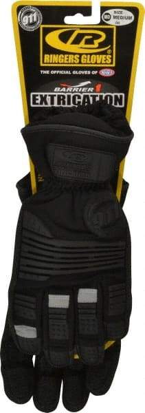 Ringers Gloves - Size M (9), Kevlar/Thermal Plastic Rubber Cut Resistant Gloves - Elastic Cuff, Black w/ Reflective Panels, Paired - Eagle Tool & Supply