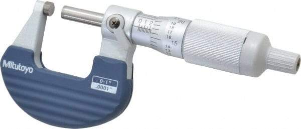Mitutoyo - 0 to 1" Range, 0.0001" Graduation, Mechanical Outside Micrometer - Ratchet Stop Thimble, Accurate to 0.0001" - Eagle Tool & Supply