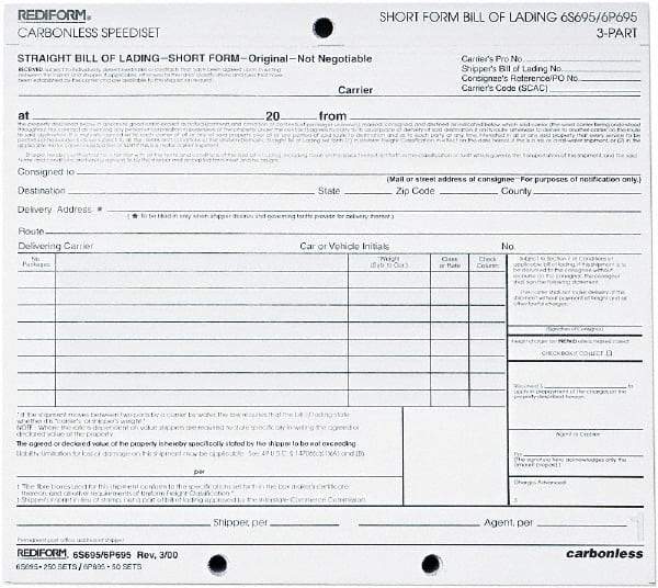 REDIFORM - 50 Sheet, 8-1/2 x 7", Bill of Lading - White - Eagle Tool & Supply