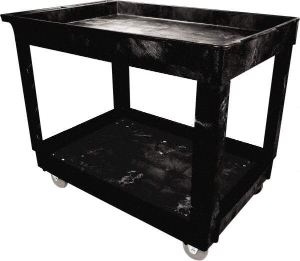 Rubbermaid - 300 Lb Capacity, 24" Wide x 40" Long x 32-3/8" High Standard Utility Cart - 2 Shelf, Plastic - Eagle Tool & Supply