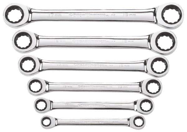 GearWrench - 6 Piece, 8mm x 9mm to 17mm x 19mm, Ratchet Set - Metric Measurement Standard, Chrome Finish, Comes in Display Card - Eagle Tool & Supply