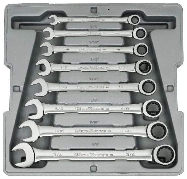 GearWrench - 8 Piece, 5/16" to 3/4", Combination Wrench Set - Inch Measurement Standard, Chrome Finish, Comes in Tray - Eagle Tool & Supply