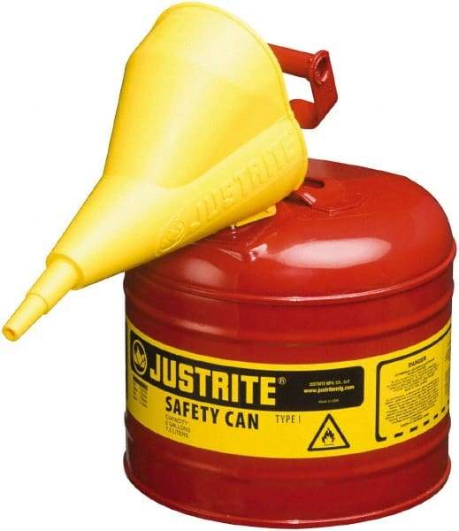 Justrite - 2 Gal Brass Type I Safety Can - 9-1/2" High, Red - Eagle Tool & Supply