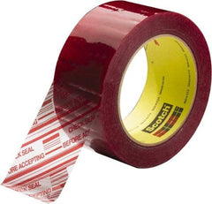 3M - 3" x 110 Yd Clear & Red Rubber Adhesive Sealing Tape - Polypropylene Film Backing, 1.9 mil Thick, 44 Lb Tensile Strength, Series 3779 - Eagle Tool & Supply