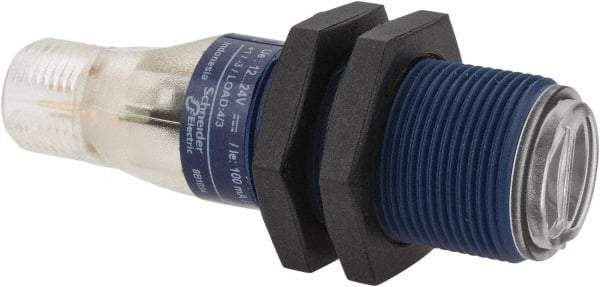 Telemecanique Sensors - 4 Pin M12 Connector, 0.1m Nominal Distance, Shock and Vibration Resistant, Diffused Photoelectric Sensor - 12 to 24 VDC, 500 Hz, PBT, 2.36 Inch Long x 0.71 Inch Wide - Eagle Tool & Supply