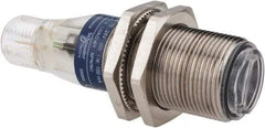 Telemecanique Sensors - 4 Pin M12 Connector, 0.1m Nominal Distance, Shock and Vibration Resistant, Diffused Photoelectric Sensor - 12 to 24 VDC, 500 Hz, Nickel Plated Brass, 2.36 Inch Long x 0.71 Inch Wide - Eagle Tool & Supply