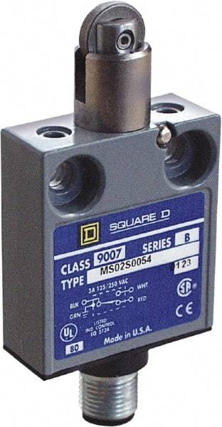 Square D - SPDT, NC/NO, Multiple VDC Levels, 4 Pin AC Micro Connector Terminal, Parallel Roller Plunger Actuator, General Purpose Limit Switch - 1, 2, 4, 6, 6P NEMA Rating, IP67 IPR Rating, 80 Ounce Operating Force - Eagle Tool & Supply