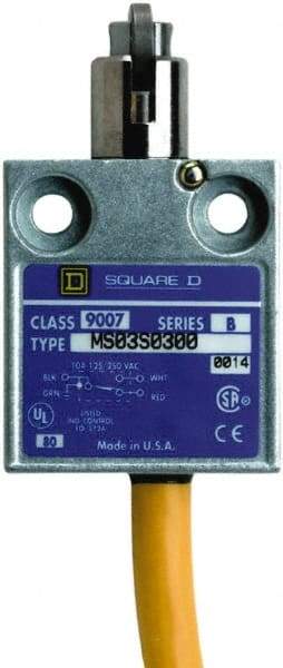 Square D - SPDT, NC/NO, 240 VAC, 4 Pin M12 Male Terminal, Roller Plunger Actuator, General Purpose Limit Switch - 1, 2, 4, 6, 6P NEMA Rating, IP67 IPR Rating, 80 Ounce Operating Force - Eagle Tool & Supply