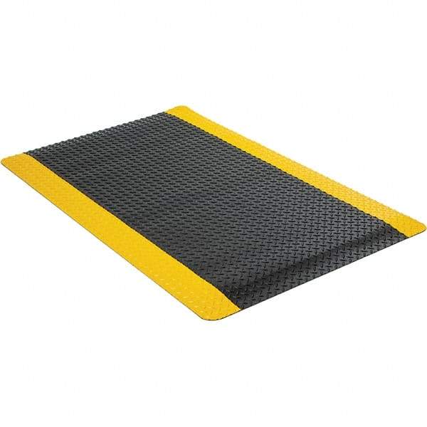 Wearwell - 5' Long x 3' Wide, Dry Environment, Anti-Fatigue Matting - Black with Yellow Borders, Vinyl with Urethane Sponge Base, Beveled on 4 Sides - Eagle Tool & Supply