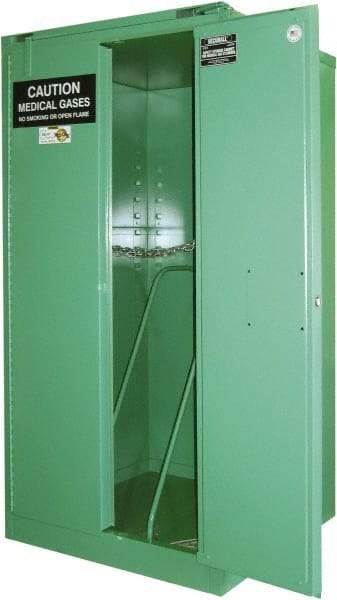 Securall Cabinets - 1 Door, Green Steel Standard Safety Cabinet for Flammable and Combustible Liquids - 46" High x 23" Wide x 18" Deep, Self Closing Door, 3 Point Key Lock, D, E Cylinder Capacity - Eagle Tool & Supply