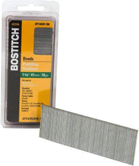 Stanley Bostitch - 18 Gauge 0.05" Shank Diam 1-5/8" Long Brad Nails for Power Nailers - Steel, Bright Finish, Ring Shank, Straight Stick Adhesive Collation, Brad Head, Chisel Point - Eagle Tool & Supply