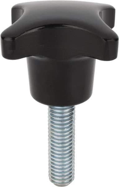 Morton Machine Works - 63mm Head Diam, 4 Point 4 Prong Knob - M12 Stem, Glass Fiber Reinforced Plastic, Black - Eagle Tool & Supply