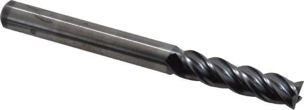 Kennametal - 3/8", 1-1/2" LOC, 3/8" Shank Diam, 4" OAL, 4 Flute, Solid Carbide Square End Mill - Single End, AlTiN Finish, Spiral Flute, 38° Helix, Centercutting, Right Hand Cut, Right Hand Flute, Series HPHV - Eagle Tool & Supply