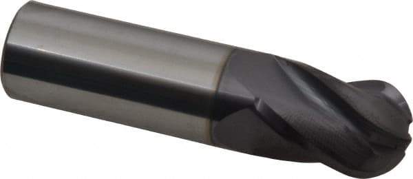 Hertel - 3/4" Diam, 1" LOC, 4 Flute Solid Carbide Ball End Mill - AlTiN Finish, Single End, 3" OAL, 3/4" Shank Diam - Eagle Tool & Supply
