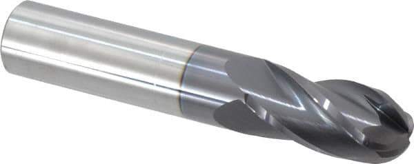 Hertel - 5/8" Diam, 1-1/4" LOC, 4 Flute Solid Carbide Ball End Mill - AlTiN Finish, Single End, 3-1/2" OAL, 5/8" Shank Diam - Eagle Tool & Supply