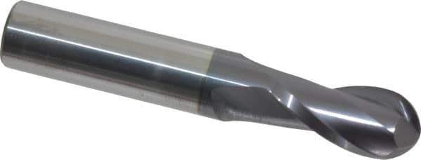 Hertel - 1/2" Diam, 1" LOC, 2 Flute Solid Carbide Ball End Mill - AlTiN Finish, Single End, 3" OAL, 1/2" Shank Diam - Eagle Tool & Supply