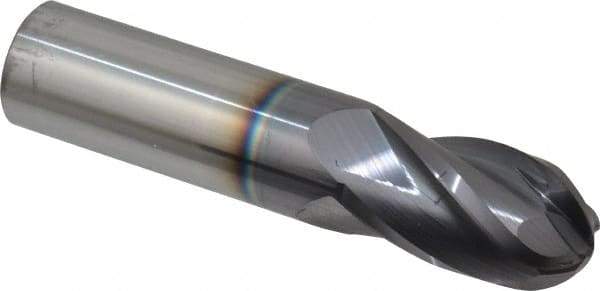 Hertel - 7/8" Diam, 1-1/2" LOC, 4 Flute Solid Carbide Ball End Mill - AlTiN Finish, Single End, 4" OAL, 7/8" Shank Diam - Eagle Tool & Supply