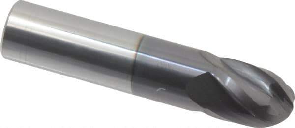Hertel - 5/8" Diam, 3/4" LOC, 4 Flute Solid Carbide Ball End Mill - AlTiN Finish, Single End, 3" OAL, 5/8" Shank Diam - Eagle Tool & Supply