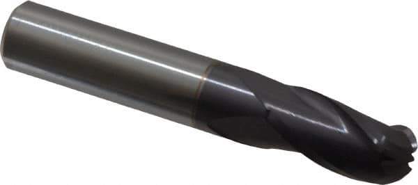 Hertel - 1/2" Diam, 1" LOC, 3 Flute Solid Carbide Ball End Mill - AlTiN Finish, Single End, 3" OAL, 1/2" Shank Diam - Eagle Tool & Supply