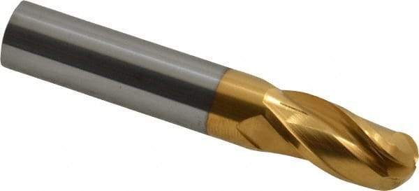 Hertel - 1/2" Diam, 1" LOC, 3 Flute Solid Carbide Ball End Mill - TiN Finish, Single End, 3" OAL, 1/2" Shank Diam - Eagle Tool & Supply