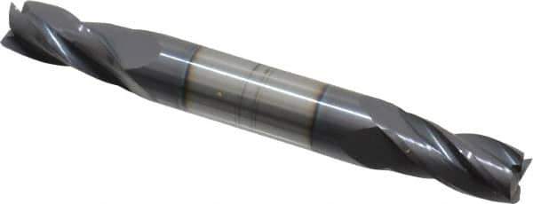 Hertel - 7/16", 7/8" LOC, 1/2" Shank Diam, 4" OAL, 4 Flute, Solid Carbide Square End Mill - Double End, AlTiN Finish, 30° Helix, Centercutting, Right Hand Cut - Eagle Tool & Supply