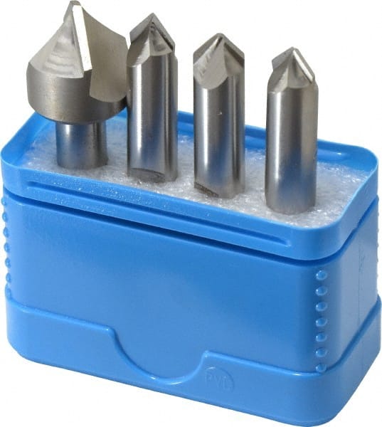 Hertel - 4 Piece 3/8 & 3/4" Cutter Head Diam, Cobalt Chamfer Mill Set - Eagle Tool & Supply