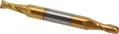 Hertel - 1/4", 5/8" LOC, 3/8" Shank Diam, 3-1/2" OAL, 2 Flute, Solid Carbide Square End Mill - Double End, TiN Finish, 30° Helix, Centercutting, Right Hand Cut - Eagle Tool & Supply