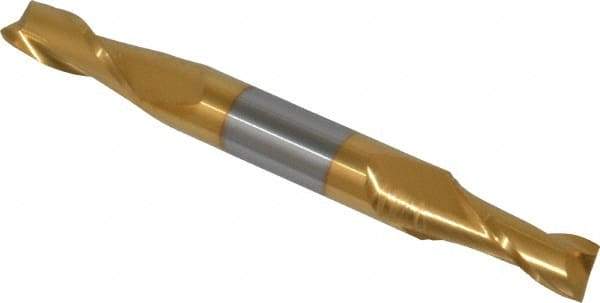 Hertel - 5/16", 3/4" LOC, 3/8" Shank Diam, 3" OAL, 2 Flute, Solid Carbide Square End Mill - Double End, TiN Finish, 30° Helix, Centercutting, Right Hand Cut - Eagle Tool & Supply