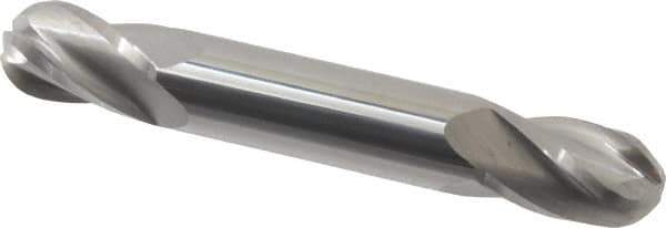 Hertel - 3/8" Diam, 9/16" LOC, 4 Flute Solid Carbide Ball End Mill - Uncoated, Double End, 3" OAL, 3/8" Shank Diam, Spiral Flute - Eagle Tool & Supply