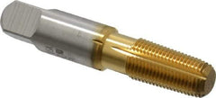 Hertel - 1/8-27 NPT, TiN Coated, High Speed Steel, Thread Forming Pipe Tap - 2-1/8 Inch Overall Length, 3/4 Inch Thread Length, 7/16 Inch Shank Diameter, 0.328 Inch Square Size - Eagle Tool & Supply