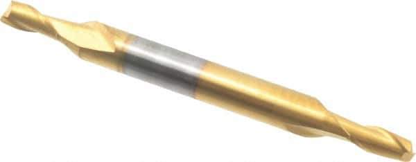 Hertel - 1/8", 1/4" LOC, 3/16" Shank Diam, 2" OAL, 2 Flute, Solid Carbide Square End Mill - Double End, TiN Finish, 30° Helix, Centercutting, Right Hand Cut - Eagle Tool & Supply