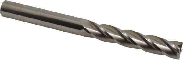 Hertel - 9/16", 3" LOC, 9/16" Shank Diam, 6" OAL, 4 Flute, Solid Carbide Square End Mill - Single End, Uncoated, Spiral Flute, 30° Helix, Centercutting, Right Hand Cut, Right Hand Flute - Eagle Tool & Supply