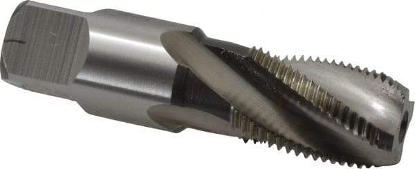 Hertel - 3/8-18 NPT, 15° Helix, 4 Flutes, Bright Finish, High Speed Steel, Spiral Flute Pipe Tap - 0.7" Shank Diam, 1-1/16" Thread Length, 17/32" Square Size, - Exact Industrial Supply