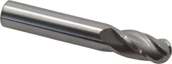 Hertel - 9/16" Diam, 1-1/8" LOC, 4 Flute Solid Carbide Ball End Mill - Uncoated, Single End, 3-1/2" OAL, 9/16" Shank Diam - Eagle Tool & Supply