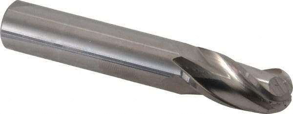 Hertel - 1/2" Diam, 1" LOC, 3 Flute Solid Carbide Ball End Mill - Uncoated, Single End, 3" OAL, 1/2" Shank Diam - Eagle Tool & Supply