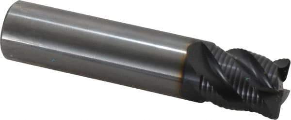 OSG - 3/4" Diam, Coarse Pitch, 7/8" LOC, 4 Flute Solid Carbide 0.06" Corner Radius Roughing End Mill - TiAlN Finish, 3-1/2" OAL, 3/4" Shank Diam, Single End, Centercutting, 40° Helix - Eagle Tool & Supply