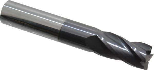 Hertel - 9/16", 1-1/8" LOC, 9/16" Shank Diam, 3-1/2" OAL, 4 Flute, Solid Carbide Square End Mill - Single End, AlTiN Finish, Spiral Flute, 30° Helix, Centercutting, Right Hand Cut, Right Hand Flute - Eagle Tool & Supply