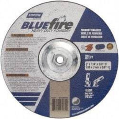 Norton - 20 Grit, 9" Wheel Diam, 1/4" Wheel Thickness, Type 27 Depressed Center Wheel - Zirconia Alumina/Silicon Carbide Blend, R Hardness, 6,600 Max RPM, Compatible with Angle Grinder - Eagle Tool & Supply