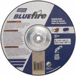 Norton - 24 Grit, 9" Wheel Diam, 1/4" Wheel Thickness, Type 27 Depressed Center Wheel - Zirconia Alumina, S Hardness, 6,000 Max RPM, Compatible with Angle Grinder - Eagle Tool & Supply