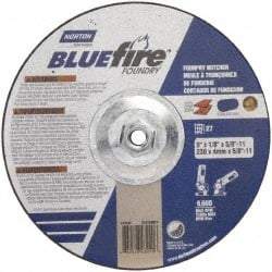 Norton - 24 Grit, 9" Wheel Diam, 1/8" Wheel Thickness, Type 27 Depressed Center Wheel - Zirconia Alumina/Silicon Carbide Blend, T Hardness, 6,000 Max RPM, Compatible with Angle Grinder - Eagle Tool & Supply