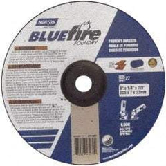 Norton - 20 Grit, 9" Wheel Diam, 1/4" Wheel Thickness, 7/8" Arbor Hole, Type 27 Depressed Center Wheel - Zirconia Alumina, T Hardness, 6,000 Max RPM, Compatible with Angle Grinder - Eagle Tool & Supply