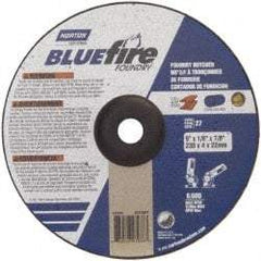 Norton - 24 Grit, 9" Wheel Diam, 1/8" Wheel Thickness, 7/8" Arbor Hole, Type 27 Depressed Center Wheel - Zirconia Alumina/Silicon Carbide Blend, T Hardness, 6,000 Max RPM, Compatible with Angle Grinder - Eagle Tool & Supply