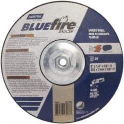 Norton - 24 Grit, 9" Wheel Diam, 1/4" Wheel Thickness, Type 27 Depressed Center Wheel - Zirconia Alumina, S Hardness, 6,000 Max RPM, Compatible with Angle Grinder - Eagle Tool & Supply