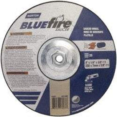 Norton - 24 Grit, 9" Wheel Diam, 1/4" Wheel Thickness, Type 27 Depressed Center Wheel - Zirconia Alumina, S Hardness, 6,000 Max RPM, Compatible with Angle Grinder - Eagle Tool & Supply
