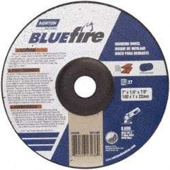 Norton - 24 Grit, 7" Wheel Diam, 1/4" Wheel Thickness, 7/8" Arbor Hole, Type 27 Depressed Center Wheel - Zirconia Alumina, S Hardness, 8,600 Max RPM, Compatible with Angle Grinder - Eagle Tool & Supply