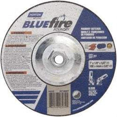 Norton - 24 Grit, 7" Wheel Diam, 1/8" Wheel Thickness, Type 27 Depressed Center Wheel - Zirconia Alumina/Silicon Carbide Blend, T Hardness, 8,600 Max RPM, Compatible with Angle Grinder - Eagle Tool & Supply