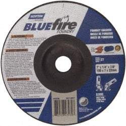 Norton - 20 Grit, 7" Wheel Diam, 1/4" Wheel Thickness, 7/8" Arbor Hole, Type 27 Depressed Center Wheel - Zirconia Alumina/Silicon Carbide Blend, T Hardness, 8,600 Max RPM, Compatible with Angle Grinder - Eagle Tool & Supply